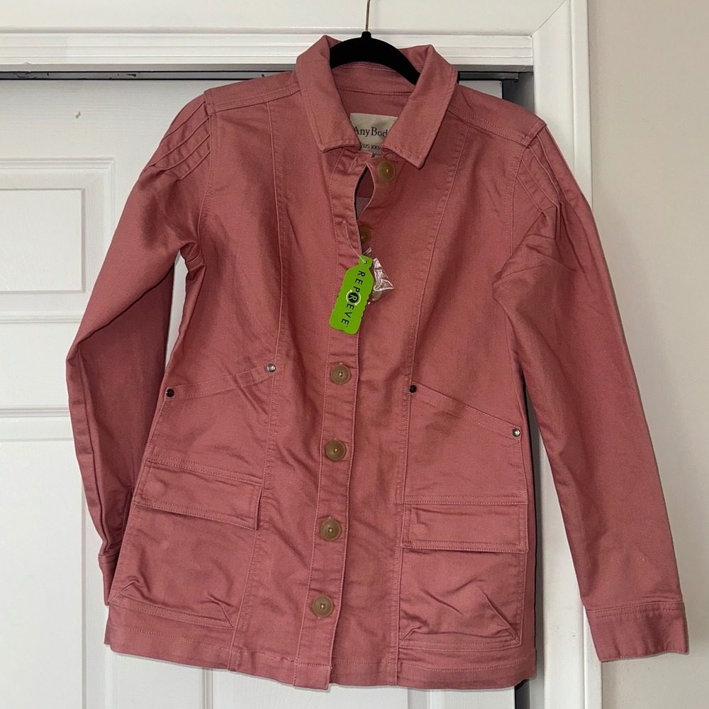 AnyBody Womens XXS Pink Repreve Utility Jacket Button Front Cargo Pocket New